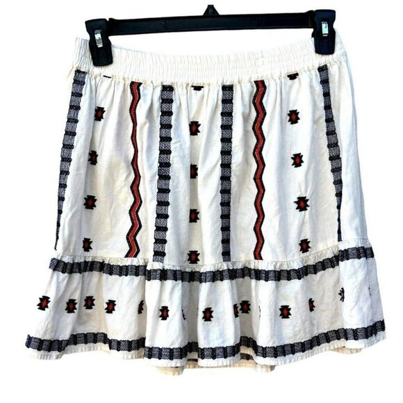Loft Women’s Medium Embroidered Linen Blend Boho Ruffle Elastic Waist Mini Skirt - Picture 2 of 9